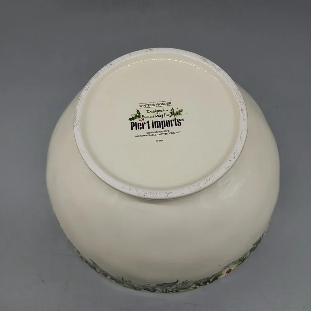 Pier 1 Winters Wonder Serving Bowl 8 1/2” Ceramic Christmas Excellent Condition